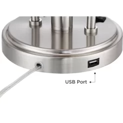 Possini Euro Design Wagner Modern Table Lamp 29 3/4" Tall Brushed Nickel With USB Charging Port And LED Gooseneck Lights White Shade For Living Room -Online Home Decoration GUEST 53d34396 0407 443b 993a c82bff3e8dfb