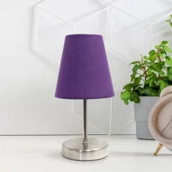 10.5" Petite Metal Stick Bedside Table Desk Lamp In Sand Nickel With Fabric Shade Purple - Creekwood Home -Online Home Decoration GUEST 559bae34 39f6 4929 9c6d 81e10c37aa1c
