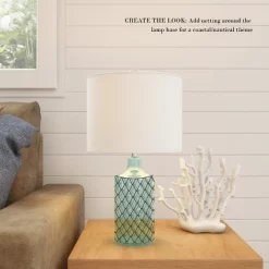 Hastings Home Blue Glass Open Base Table Lamp With LED Bulb And Modern Shade For Coastal, Nautical, And Rustic Cottage Styles -Online Home Decoration GUEST 585a1302 f195 477d b03e c153e5310cae