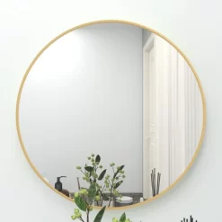 Alani Wall Mounted Round Mirror With Brushed Aluminum Frame Large Circle Mirror For Wall,Circle Bathroom Mirror-The Pop Home -Online Home Decoration GUEST 59dab96a 6014 4b45 b0ac d9f59248dbe5