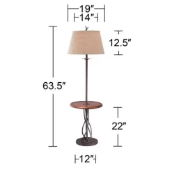 Franklin Iron Works Rustic Floor Lamp With Table 63.5" Tall Wood Twisted Iron Base Linen Empire Shade For Living Room Reading Bedroom -Online Home Decoration GUEST 5ba0ca2d e88e 4cf0 84e3 2434ff9aabf0