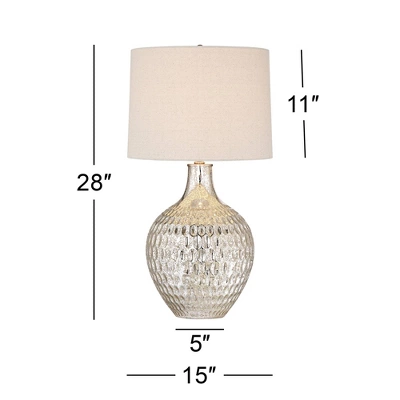 360 Lighting Waylon Modern Table Lamp 28" Tall Textured Mercury Glass Off White Tapered Drum Shade For Bedroom Living Room Bedside Nightstand Office 7 360 Lighting Waylon Modern Table Lamp 28" Tall Textured Mercury Glass Off White Tapered Drum Shade For Bedroom Living Room Bedside Nightstand Office - Image 5