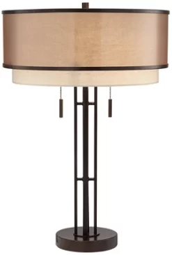 Franklin Iron Works Andes 27 1/2" Tall Industrial Table Lamps Set Of 2 Pull Chain Brown Oil Rubbed Bronze Finish Metal Double Shade Living Room -Online Home Decoration GUEST 5c000f20 bc52 42c1 9663 3461d1a3fba4