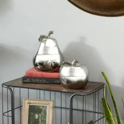 Set Of 2 Modern Chic Dolomite Apple And Pear Sculpture Silver - Olivia & May -Online Home Decoration GUEST 5f6a7ebf 5c53 47c9 8c6b f5a6639ec7f9