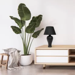 20.08" Traditional Ceramic Texture Imprint Winding Table Desk Lamp With Matching Fabric Shade Black - Creekwood Home -Online Home Decoration GUEST 60f8a662 ce26 482b ae08 a9c2539dac45