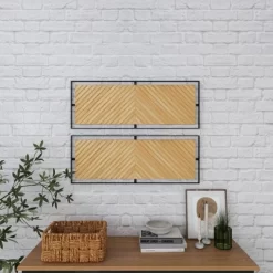 Wood Geometric Linear Carved Wall Decor With Black Frame Set Of 2 Brown - Olivia & May -Online Home Decoration GUEST 61c13c06 940e 4f12 a791 b83fdae43b36