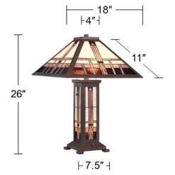 Robert Louis Tiffany Alfred Mission Table Lamp 26" High Bronze With Nightlight Stained Art Glass Shade For Bedroom Living Room Bedside Nightstand Home -Online Home Decoration GUEST 6384c58a 7dc9 4341 9478 70a4c19c9db0