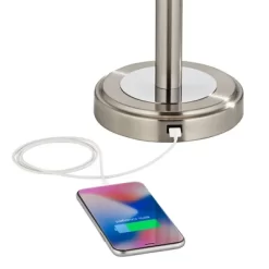 360 Lighting Camile Modern Table Lamps 25" High Set Of 2 Brushed Nickel With USB Charging Port Off White Drum Shade For Living Room Office House Desk -Online Home Decoration GUEST 63eb9f7d 0464 464c 873c 9d1522555def