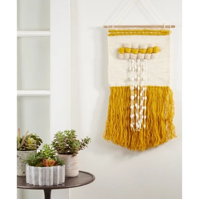Saro Lifestyle Textured Woven Wall Hanging, 14"x28" Oblong, Yellow 5 Saro Lifestyle Textured Woven Wall Hanging, 14"x28" Oblong, Yellow - Image 3