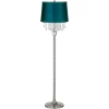 360 Lighting Modern Floor Lamp 62.5" Tall Satin Steel Crystal Chandelier Teal Blue Satin Drum Shade For Living Room Reading Bedroom Office
