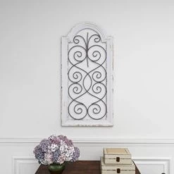 Vintage Wood Scroll Arched Window Inspired Wall Decor With Metal Scrollwork Relief White - Olivia & May -Online Home Decoration GUEST 68126740 0378 4cfb 835e 010228601474