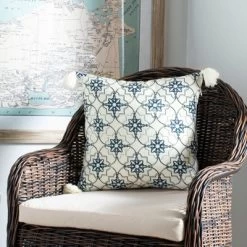 Mariella Pillow - White/Blue - 16" X 16" - Safavieh