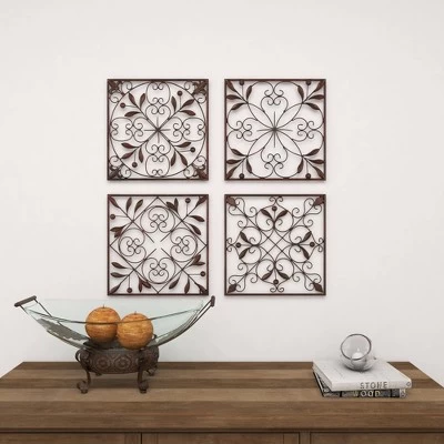 Rustic Metal Ornamental Wall Decor Set Of 4 Brown - Olivia & May 12 Rustic Metal Ornamental Wall Decor Set Of 4 Brown - Olivia & May - Image 10