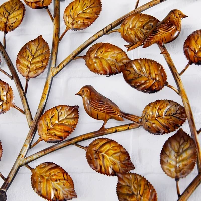 Traditional Metal Tree Indoor Outdoor Wall Decor With Leaves Brown - Olivia & May 4 Traditional Metal Tree Indoor Outdoor Wall Decor With Leaves Brown - Olivia & May - Image 2