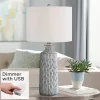 360 Lighting Modern Coastal Modern Table Lamp 26 1/4" High With USB Dimmer Whitewash Gray Ceramic White Drum Shade For Bedroom Living Room House Desk