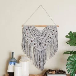 Cotton Macrame Intricately Weaved Wall Decor With Beaded Fringe Tassels - Olivia & May -Online Home Decoration GUEST 6dc2efea a2a1 4bc6 bf3f 5f494d327faa