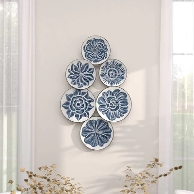 Metal Plate Wall Decor With Embossed Details Blue - Olivia & May 10 Metal Plate Wall Decor With Embossed Details Blue - Olivia & May - Image 8