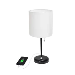 19.5" Bedside USB Port Feature Metal Table Desk Lamp Black With White Fabric Shade - Creekwood Home -Online Home Decoration GUEST 707c0fcd 28e7 439c 9ab4 fe7acc614765