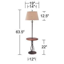 Franklin Iron Works Rustic Floor Lamp With Table 63.5" Tall Wood Twisted Iron Base Linen Empire Shade For Living Room Reading Bedroom -Online Home Decoration GUEST 70dd33f0 cfd0 4634 b698 9cd14a05622e