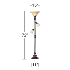 Kathy Ireland Sonnett Vintage Rustic Torchiere Floor Lamp With Side Lights 72" Tall Bronze Champagne Alabaster Glass Shade For Living Room Reading -Online Home Decoration GUEST 71561a87 3a83 487a ba64 23c058075a9e