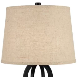 360 Lighting Marcel Industrial Table Lamps 24 1/4" High Set Of 2 Black With USB Port LED Nightlight Burlap Drum Shade For Bedroom Living Room Desk -Online Home Decoration GUEST 71872a2b b87b 4d09 8a34 aff7a30a0885