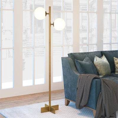 70.5' Floor Lamp With Milk Glass Orb Shade In Gold - Henn&Hart 4 70.5' Floor Lamp With Milk Glass Orb Shade In Gold - Henn&Hart - Image 2