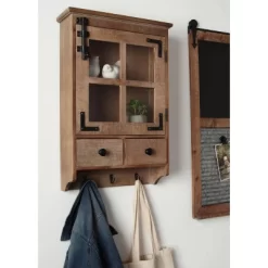 Hutchins Decorative Farmhouse Wood Wall Cabinet With Window Pane Glass Door Rustic Brown - Kate & Laurel All Things Decor -Online Home Decoration GUEST 7553564d 7e1c 4ce2 920b 8981123d08c2