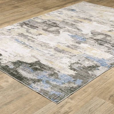 Micah Washable Distressed Abstract Indoor Area Rug Gray/Blue - Captiv8e Designs 4 Micah Washable Distressed Abstract Indoor Area Rug Gray/Blue - Captiv8e Designs - Image 2