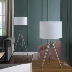 64" X 47" Mid-Century Adjustable Tripod Metal Floor Lamp Chrome/Silver - Ore International -Online Home Decoration GUEST 77f2544f 6b0f 4c94 8708 e652e6cb0212