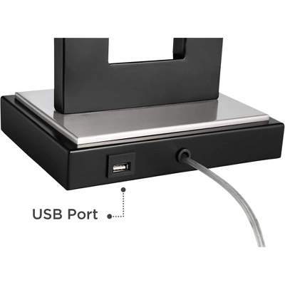 360 Lighting Neil Modern Table Lamp With Black Marble Riser 26" High Two Tone USB Charging Port White Rectangular Shade For Bedroom House Home Desk 6 360 Lighting Neil Modern Table Lamp With Black Marble Riser 26" High Two Tone USB Charging Port White Rectangular Shade For Bedroom House Home Desk - Image 4