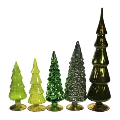 Christmas 17.0" Green Hues Glass Trees Set / 5 Decorate Mantle Christmas Decor Cody Foster - Decorative Sculptures