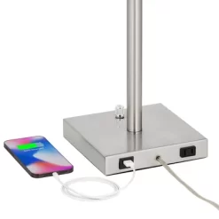 360 Lighting Andre 26 3/4" Tall Mid Century Modern Table Lamps Set Of 2 USB Port AC Power Outlet Silver Finish Metal White Shade Living Room Charging -Online Home Decoration GUEST 7b1d6fe1 49d6 4005 8319 277d1ca1818b