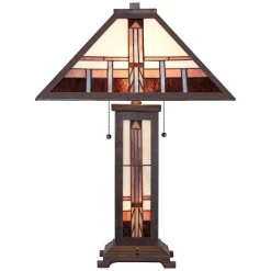 Robert Louis Tiffany Alfred Mission Table Lamp 26" High Bronze With Nightlight Stained Art Glass Shade For Bedroom Living Room Bedside Nightstand Home -Online Home Decoration GUEST 8130130d 91d3 4acd 9dd9 17a2bf8b1bb9