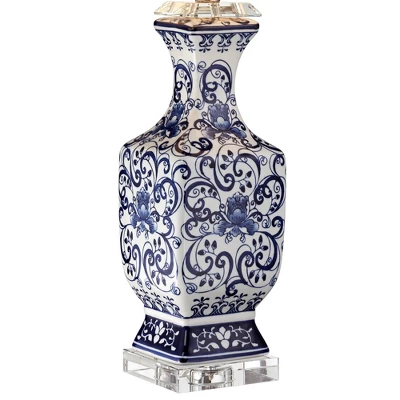 Barnes And Ivy Table Lamps 28" Tall Set Of 2 Porcelain Blue Floral Jar Geneva White Drum Shade For Living Room Family Bedroom Bedside 6 Barnes And Ivy Table Lamps 28" Tall Set Of 2 Porcelain Blue Floral Jar Geneva White Drum Shade For Living Room Family Bedroom Bedside - Image 4