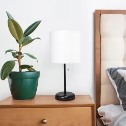 19.5" Bedside USB Port Feature Metal Table Desk Lamp Black With White Fabric Shade - Creekwood Home -Online Home Decoration GUEST 82d2f254 255f 4996 b675 12d3243f89de