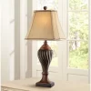 Regency Hill Traditional Table Lamp 28.5" Tall Carved Two Tone Brown Urn Shaped Beige Fabric Shade For Living Room Family Bedroom Bedside -Online Home Decoration GUEST 82f24f84 6a63 4152 b6d8 941be0742c9b
