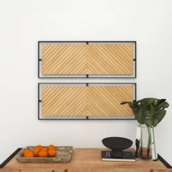 Wood Geometric Linear Carved Wall Decor With Black Frame Set Of 2 Brown - Olivia & May -Online Home Decoration GUEST 83386eda 8b9d 47b7 a3d1 3cf7ac856254