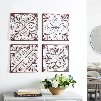 Rustic Metal Ornamental Wall Decor Set Of 4 Brown - Olivia & May 14 Rustic Metal Ornamental Wall Decor Set Of 4 Brown - Olivia & May - Image 12