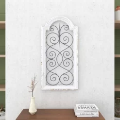 Vintage Wood Scroll Arched Window Inspired Wall Decor With Metal Scrollwork Relief White - Olivia & May -Online Home Decoration GUEST 8380dbc4 bc77 4df0 ba35 989f1dd8304a