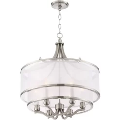 Possini Euro Design Nor Brushed Nickel Pendant Chandelier 23" Wide Modern Double White Organza Shade 6-Light Fixture For Dining Room Kitchen Island -Online Home Decoration GUEST 8575b373 3204 4154 bb03 cefa7bc3c9ea