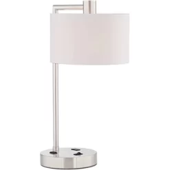 360 Lighting Colby Modern Desk Lamps 21" High Set Of 2 Brushed Nickel With USB And AC Power Outlet In Base White Linen Drum Shade For Bedroom Office -Online Home Decoration GUEST 86792dc3 db4e 49d0 bc61 cc6c9a1e23d5