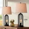 360 Lighting Marcel Industrial Table Lamps 24 1/4" High Set Of 2 Black With USB Port LED Nightlight Burlap Drum Shade For Bedroom Living Room Desk -Online Home Decoration GUEST 873bafd6 2a2b 41c4 a9bf 80013e119a20