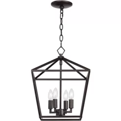 Franklin Iron Works Queluz Bronze Pendant Chandelier 13" Wide Industrial Rustic Geometric Cage 4-Light Fixture For Dining Room House Kitchen Island -Online Home Decoration GUEST 87eded21 3400 4dcf a577 fb5d85140722
