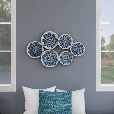 Metal Plate Wall Decor With Embossed Details Blue - Olivia & May 7 Metal Plate Wall Decor With Embossed Details Blue - Olivia & May - Image 5