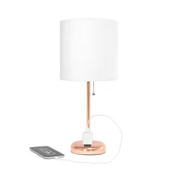 19.5" Bedside Power Outlet Base Metal Table Desk Lamp Rose Gold With White Fabric Shade - Creekwood Home 10 19.5" Bedside Power Outlet Base Metal Table Desk Lamp Rose Gold With White Fabric Shade - Creekwood Home -Online Home Decoration GUEST 8ea10af9 3f74 4e4f 89e3 53ec72fba5b1