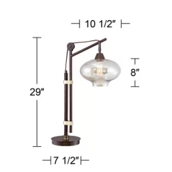 Franklin Iron Works Calyx Modern Industrial Desk Lamp 29" Tall Bronze Brown Cognac Glass Dome Shade For Bedroom Living Room Bedside Nightstand Office -Online Home Decoration GUEST 8ee5242a a200 419d 9c65 de54708a361f