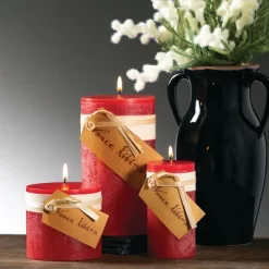 Cranberry Timber Pillar Candles Kit - Set Of 3 -Online Home Decoration GUEST 8fbc3b74 a5b9 4205 a5eb 8820edc7f5de