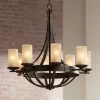 Franklin Iron Works Sperry Bronze Chandelier 28" Wide Rustic Farmhouse Cylinder Scavo Glass Shade 8-Light Fixture For Dining Room House Kitchen Island -Online Home Decoration GUEST 902111c0 b159 4317 9c16 8dae2086ef53