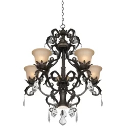 Kathy Ireland French Bronze Chandelier 31" Wide Rustic Crystal Amber Bell Glass 5-Light Fixture For Dining Room House Home Kitchen -Online Home Decoration GUEST 90864533 cf2b 45e0 af88 4e568a38d28d