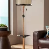 Franklin Iron Works Hunter Rustic Floor Lamp With Tray Table 64 3/4" Tall Faux Wood Bronze USB Charging Port Oatmeal Linen Drum Shade For Living Room -Online Home Decoration GUEST 9114f4ac 0d4d 4ba7 b04a f778c16eea2b